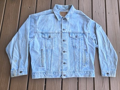 Vntg Levis 70507 4834 Denim Trucker Jacket Made USA Large Jean Light Wash READ