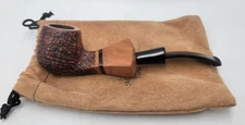Mario Grandi Sandblasted Briar Pipe w/ Curved Black Tip Made In Italy (UNSMOKED)
