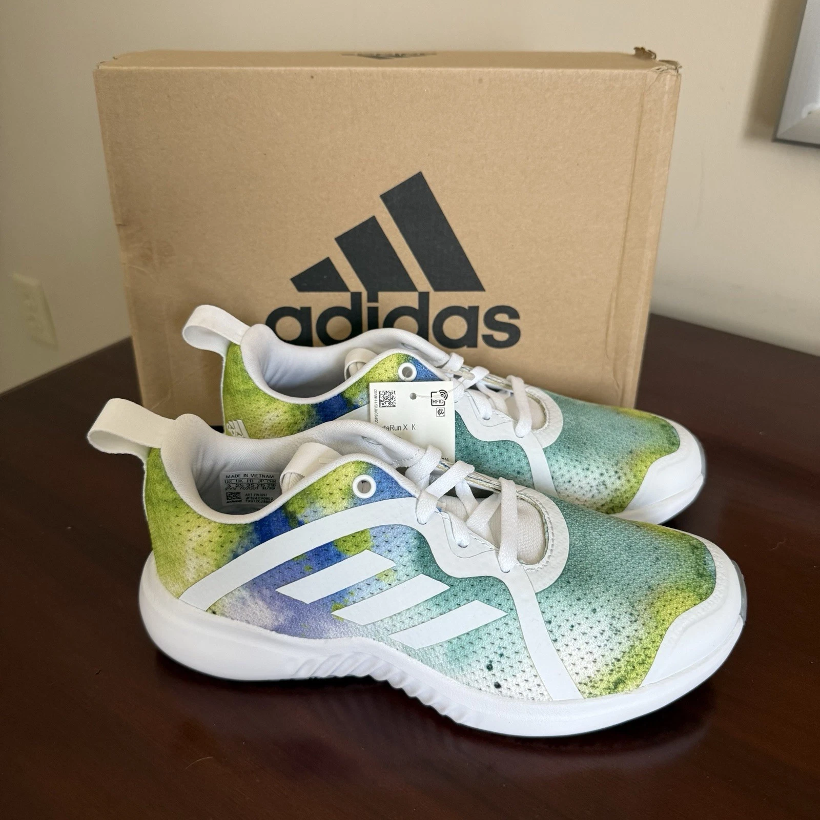 Adidas FortaRun X Sneakers Ragazze Taglia 3 Blu Verde Tie Dye Scarpe da Ginnastica FW3097