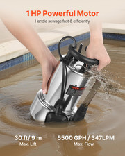 1 HP Submersible Sump Pump, 5500 GPH, Flooded Areas