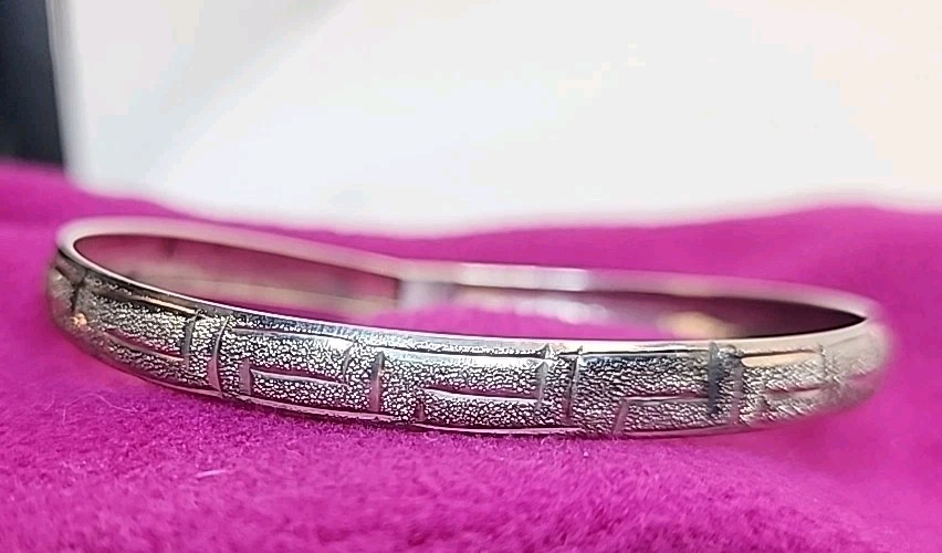 Vintage Sterling Silver Etched Greek Key Textured Bangle Bracelet 7