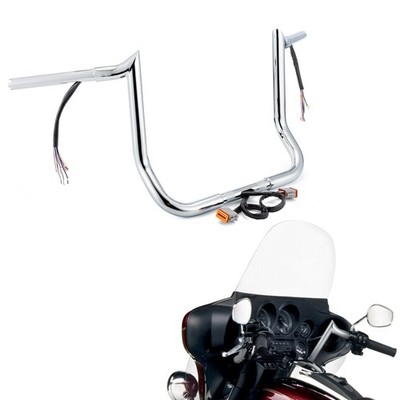 12'' Rise Chrome Steel Sharp Pre-wired Bagger Ape Bar For Harley touring 96-06