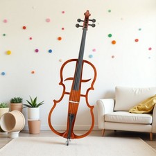 4/4 Full Size Silent Electric Beginner Cello Set - Headphones, Gloss Natural