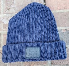 LOVE YOUR MELON Navy Blue Cuffed OVERSIZED Beanie Hat, Leather Patch, NEW 