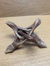 Vtg MCM Hand Carved Wood Animal Display Collapsible Tripod Bowl Stand  