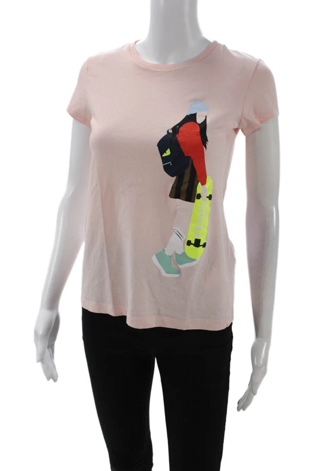 Fendi Girls Cotton Graphic Print Short Sleeve T-Shirt Top Pink Size 12 - Image 2 of 4