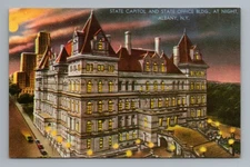 State Capitol and State Office Building Albany NY at Night Vintage Postcard