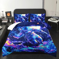 Kids Dark Blue Astronaut Comforter Set Full Size for Boys Outer Space Themed ...