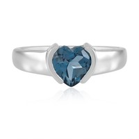 Cavill Silberring 1,24Ct Londonblauer Topas Herzschliff Rhodiniert 925