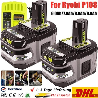 2X 12,0Ah 18V Akku für RYOBI One Plus Lithium RB18L50 P108 8.0Ah 6.0Ah/Ladegerät