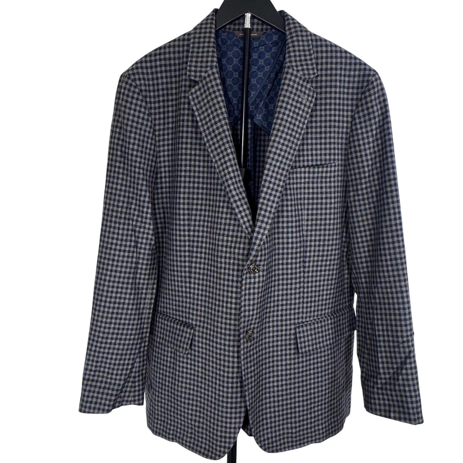 Tasso Elba Blazer Men Gray Plaid Two Button Wool Blend Sport Coat Size XL