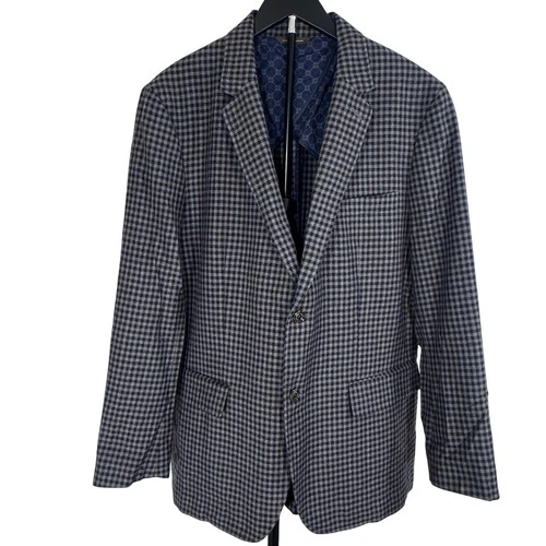 Tasso Elba Blazer Men Gray Plaid Two Button Wool Blend Sport Coat Size XL video thumbnail