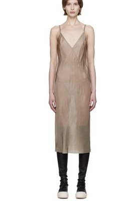 rick owens midi dress RICK OWENS Slip Midi Dress Taupe Hollywood SS25 sz 40