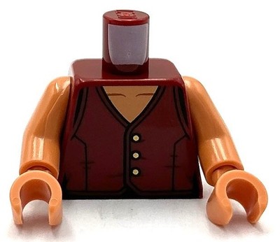 Lego New Dark Red Torso Vest w/ 3 Gold Buttons Black Seams Nougat Neck Part