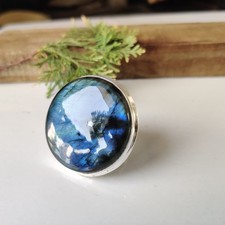 Round Labradorite Ring 925 Sterling Silver Designer Handmade Boho Ring PG7924