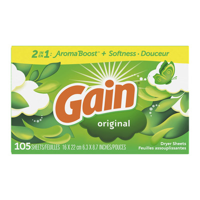 Gain Dryer Sheets Original Scent 105 Count Fabric Softener Extra Softness