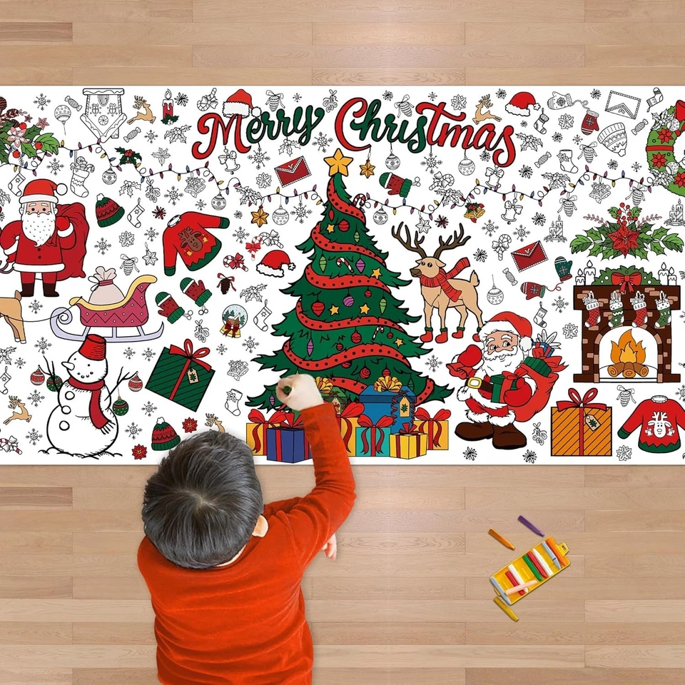 Giant Christmas Coloring Tablecloth 32X72 Disposable Coloring Banner - Image 2 of 4