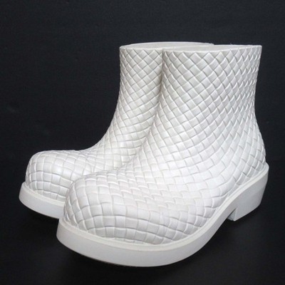 BOTTEGA VENETA INTRECCIATO Rubber Paddle Boots, Size 37 Ivory Women USED
