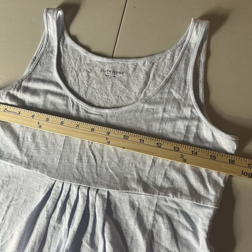 Eileen Fisher Sleeveless Linen Tank Top Blouse Baby Blue Pleat Detail Round Neck - Picture 6 of 7