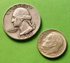 New Listing🟅 CHEAP SILVER - 1958-D Wash. Quarter 25¢ + 1964-D Roos. Dime 10¢