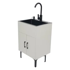 Utility Sink with Cabinet Laundry Tub Stainless Steel Sink with Faucet White