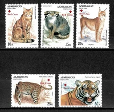 Azerbaijan 1997 - Red Cross OVPT Cats - Set of 5 Stamps - Scott #637-41 - MNH