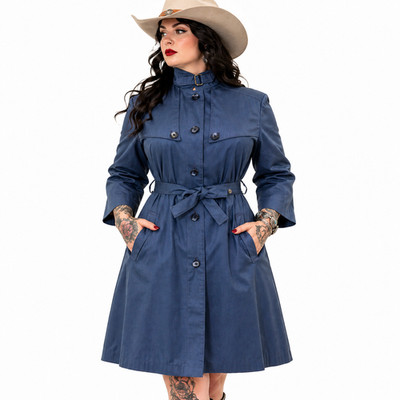 70s Vintage London Fog Blue Belted Trench Coat Womens 14 Caped
