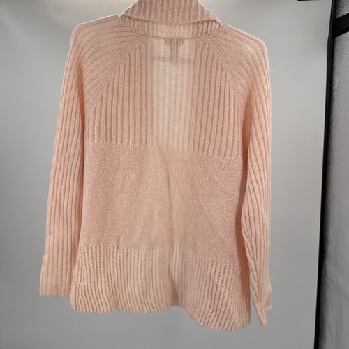 Cardigan Chico's rosa pallido aperto davanti maglia a costine maglione misto lana mohair L - Foto 9 di 10