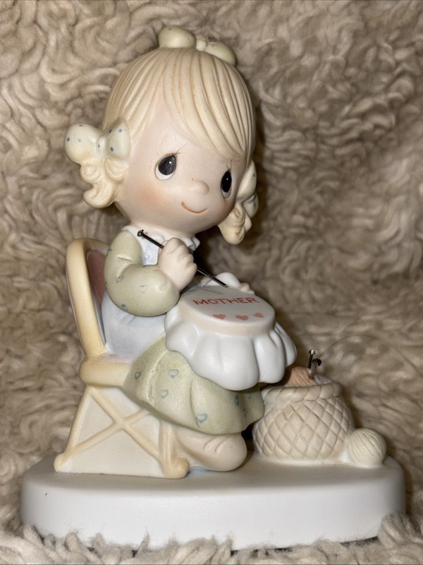 1979 Precious Moments Porcelain "Mother Sew Dear” Figurine Mom & Needle Point