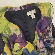 Ann Taylor Loft Petites Floral Ruffle V-Neck Sleeveless Dress Purple Yellow 4P