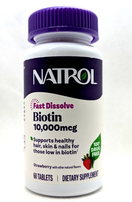 Natrol Biotin Fast Dissolve Tablets Strawberry 10,000 mcg 60 Tablets Exp 03/2028