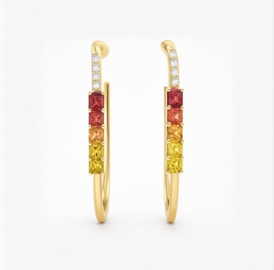 14K Yellow Gold Rainbow Sapphire & Diamond Paperclip Earrings
