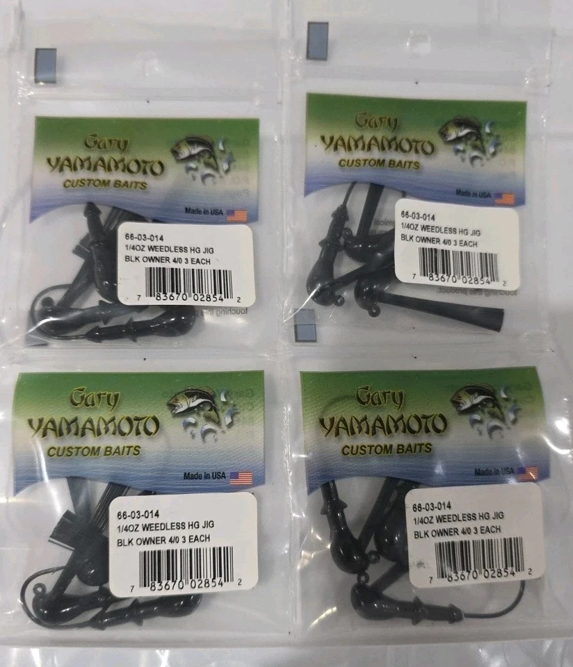 Lot of 4- Gary Yamamoto Weedless Bass Jig 1/4oz Blak Owner 4/0 Soft Plastic Lure - Image 2 of 4