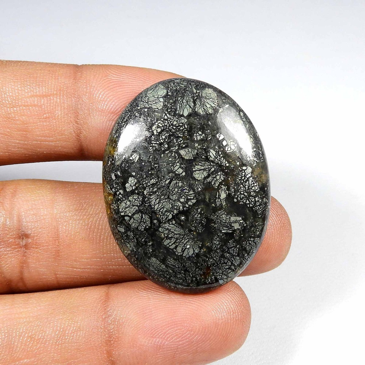 Natural Gray Marcasite Gemstone 36X28 mm Oval Shape Loose Cabochon