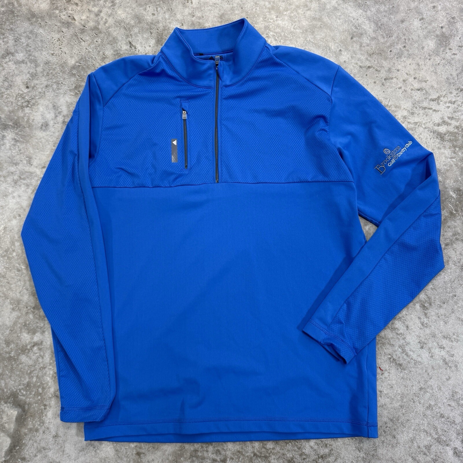 Adidas pullover mens Medium 1/4 zip blue golf Brookstone Country Club Climalite