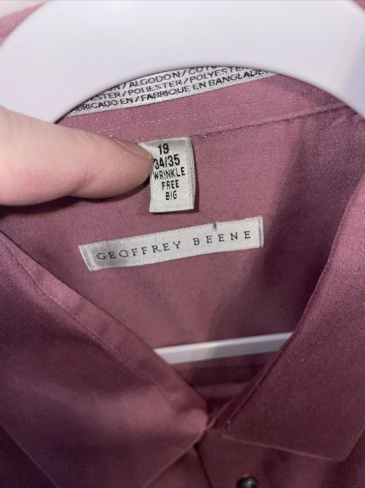 Camisa social masculina Geoffrey Beene tamanho 2XL colarinho rosa 19 34/35 LS festa empresarial - Imagem 2 de 4