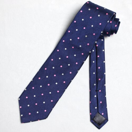 Brooks Brothers Makers USA + England Silk Tie Navy Blue w/ Pink & White Dots