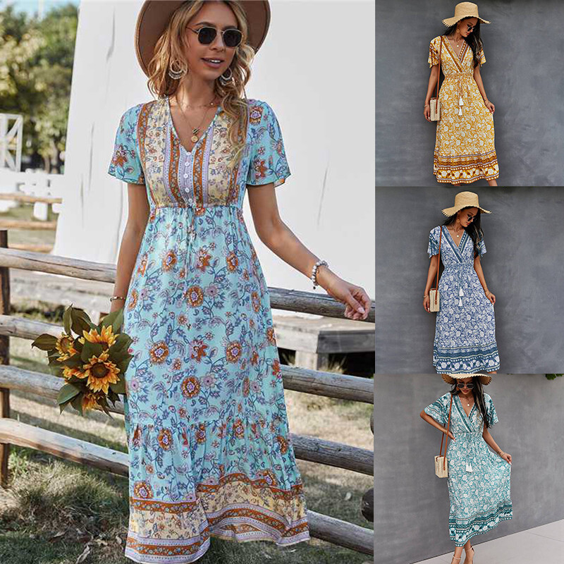 Size 22 20 18 16 Women Summer Ethnic Floral Beach Holiday Midi Dress bohemian Size 22 20 18 16 Women Summer Ethnic Floral Beach Holiday Midi Dress bohemian