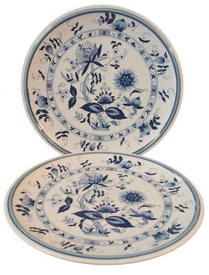 Two Mikasa Cordon Bleu Chinoiserie Dinner Plates 10.5'' Blue CG508 JAPAN Rare
