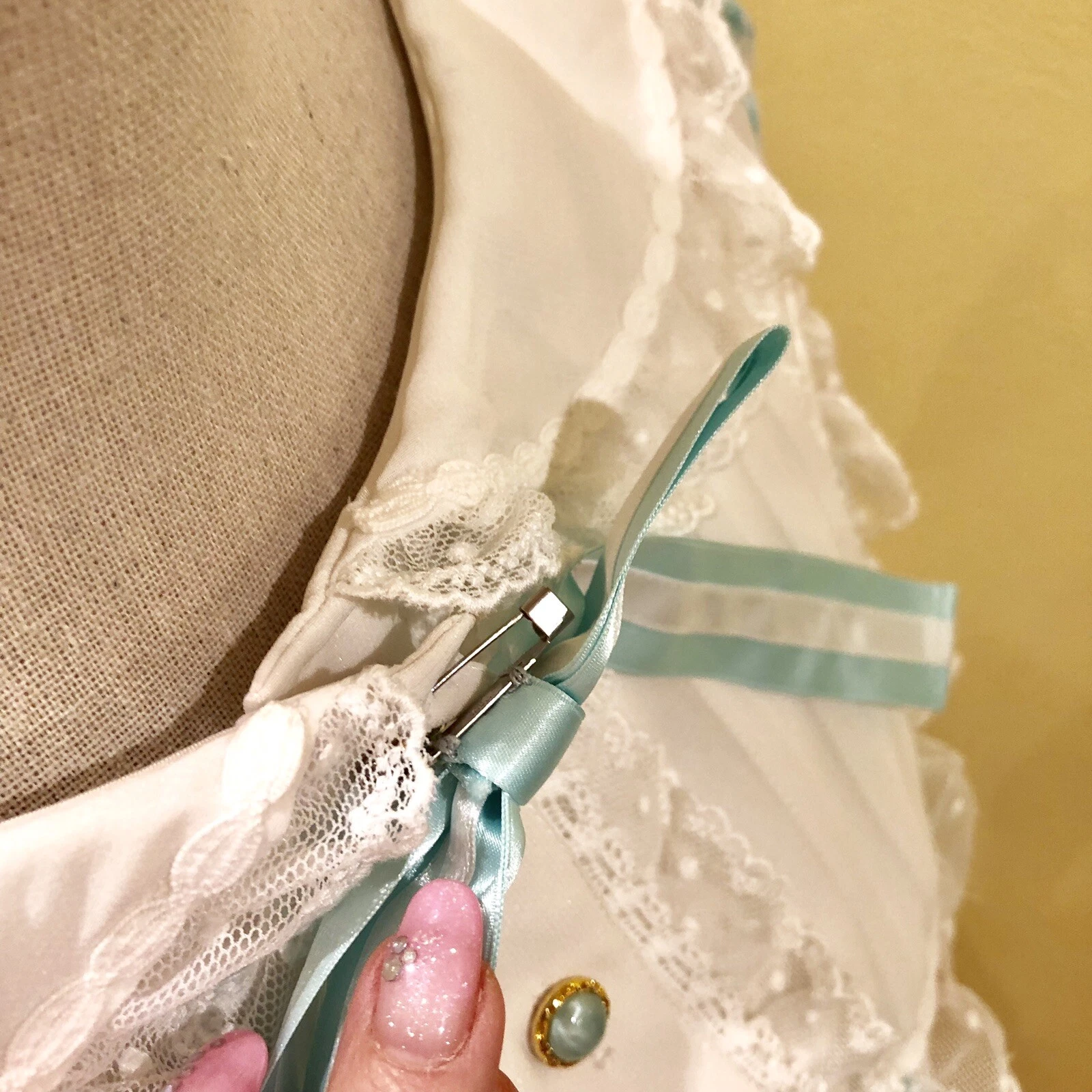 OFF WHITE Bambola Lolita dolce Angelic Pretty OP A Line bianca come nuova verde dal Giappone #400