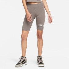 NIKE Sportswear NSW Mid Rise Bike Shorts Brown Gray Women's Size Medium Cotton