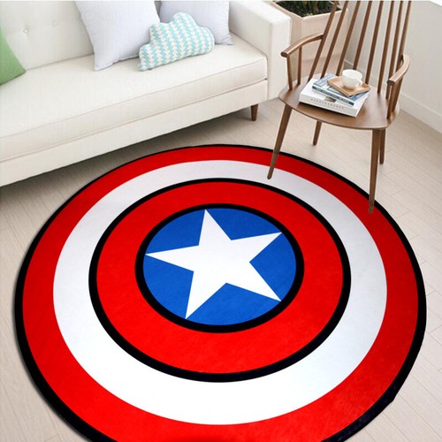 Captain America Shield Circle Velboa Carpet Non Slip Floor Rug Doormat Room Mat - Afbeelding 1 van 5