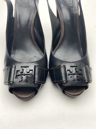 Bomba de cuero negro Tory Burch para mujer 9,5 punta de peep tacones altos Tennyson - Imagen 2 de 11