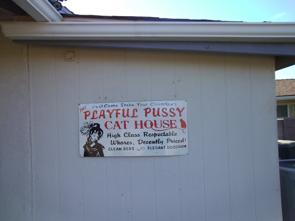 美国俏皮小猫屋大号瓷器 38 英寸宽 x 17 3/4 英寸小时妓院 ADV。 标志 — 第 2/4 张图片