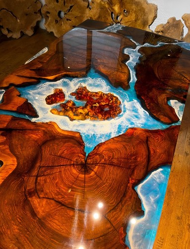 Ocean Epoxy Resin Dining Table – Customizable Walnut Wood with Blue Epoxy Design - Picture 7 of 12