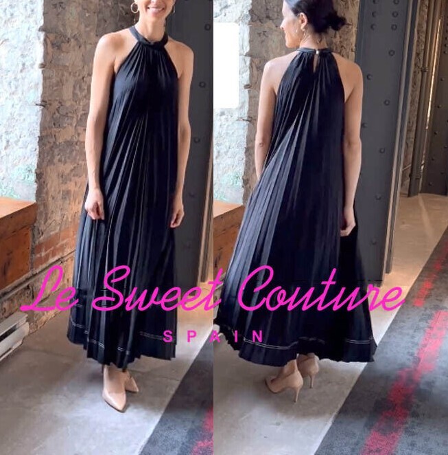 MASSIMO DUTTI NWT SS24 Pleated halter midi dress black 6697