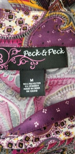 Peck & Peck Dress Size M Womens Purple Damask Button Accent V-Neck Hi Low - Picture 5 of 5