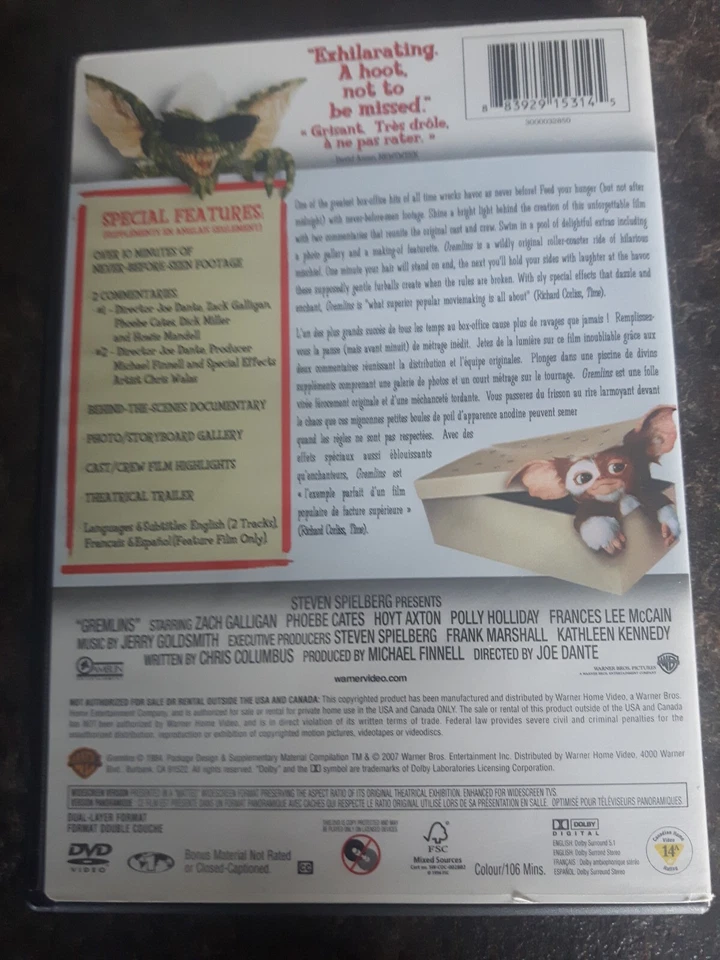Gremlins Special Edition 2007 DVD Movie Widescreen Good Condition - Image 2 of 2