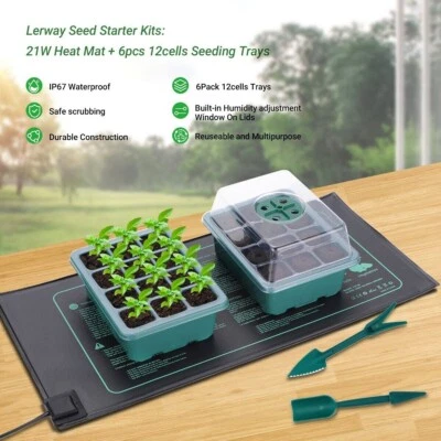 LERWAY 21W Sämling Heizmatte + 6 Packung Saatschalen Propagator-Deckel Growing Starter