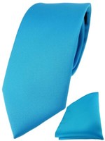 Tigertie Designer Krawatte + Tigertie Einstecktuch In TüRkisblau Einfarbig Uni